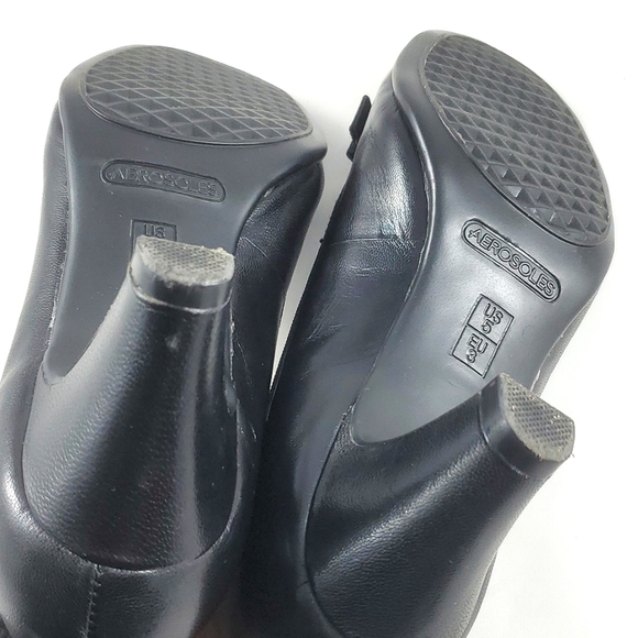 Aerosoles Playhouse Black Leather Bow Round Toe Pumps 2.5" Heels - Picture 6 of 15
